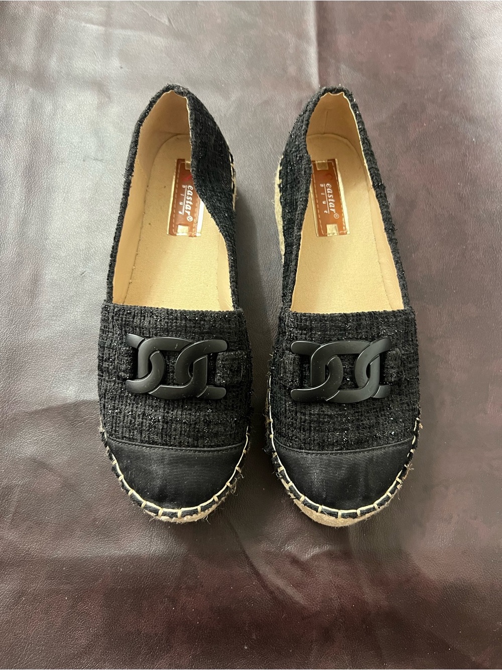 Seastar Blue Black Tweed 1.5” Platform W/ Chain Detail Espadrille Flats, size 9.